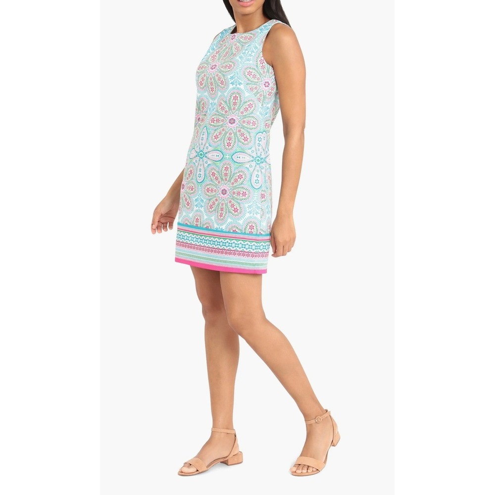 London Time Sateen Shift Dress Size 6 Multi Color Floral Paisley Boho Mod Garden